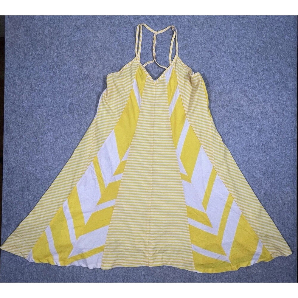Slate & Willow Striped Swing Dress Yellow Knotted Straps Sleeveless Lined Sz 12
